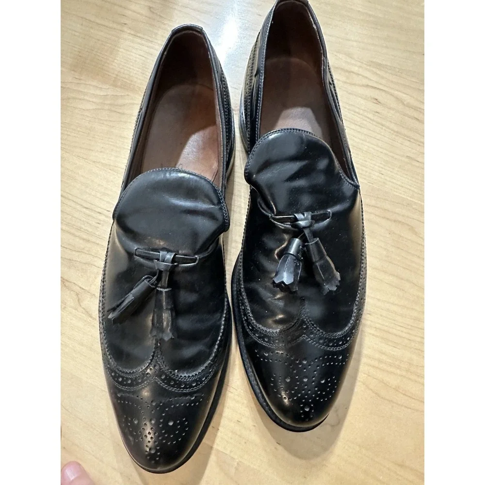 ALLEN EDMONDS BERWICK Black Leather Wing Tip Tassel Loafer Shoes 11 C